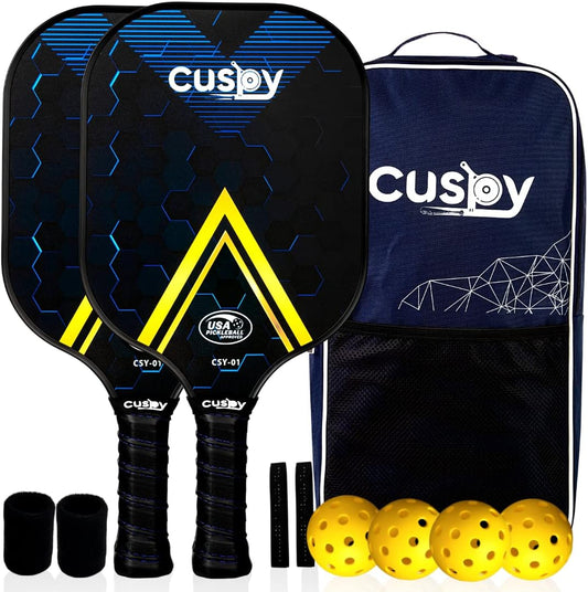 USAPA Pickleball Paddles Set of 2/4 – Includes Pickleball Paddles with Sturdy Graphite Surface and Trendy Dark Blue Color, Pickleball Balls, Extra Grip Tapes, Durable Pickleball Bag, Wristbands