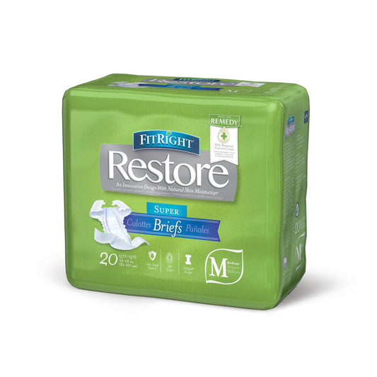 Medline FitRight Restore Adult Briefs with Tabs, Maximum Absorbency, Adult Incontinence Brief, Medium, 32"-42", 20 Count